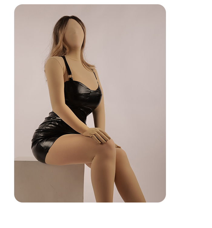 Beige Molis Zentai "The Encasement" premium 150D pantyhose Zentai, customizable, full-body suit with seamless design.