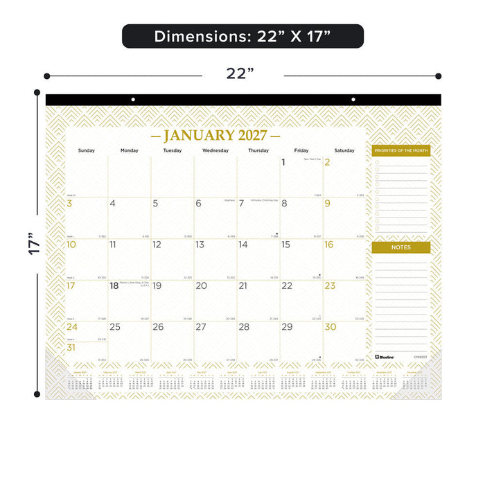 Monthly Desk Pad Calendar, Classic Gold, 2027 C199003-27 Blueline