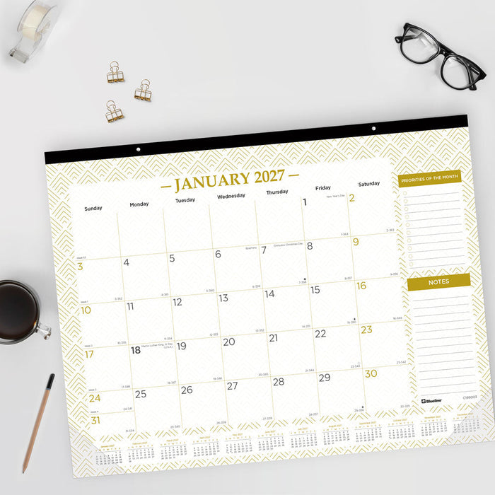 Monthly Desk Pad Calendar, Classic Gold, 2027 C199003-27 Blueline