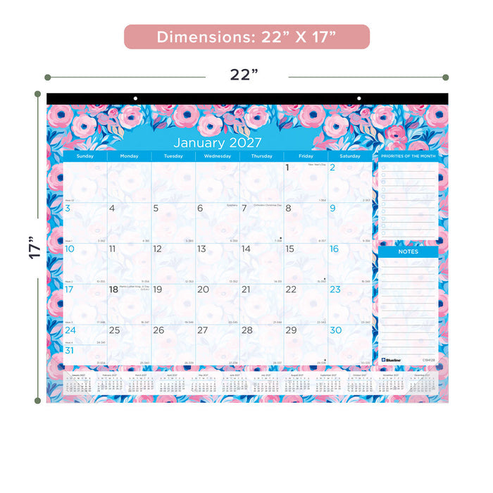 Monthly Desk Pad Calendar, Floral, 2027 C194128-27 Blueline