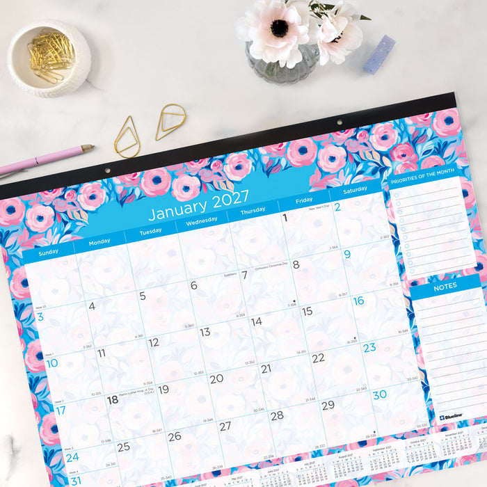 Monthly Desk Pad Calendar, Floral, 2027 C194128-27 Blueline