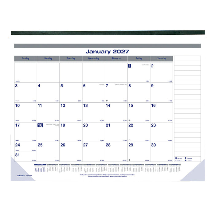 Monthly Desk Pad Calendar, Net Zero Carbon™, 2027 C177847-27 Blueline