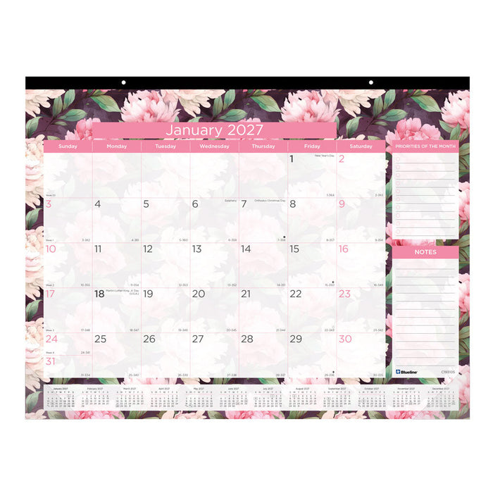 Monthly Desk Pad Calendar, Pink, 2027 C193105-27 Blueline
