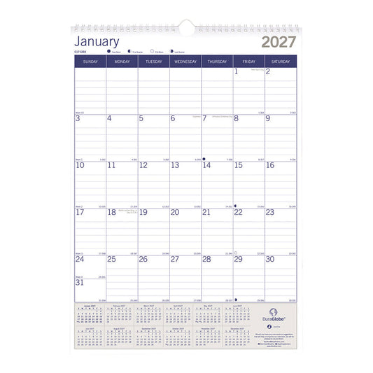 Monthly Wall Calendar, DuraGlobe™, 2027 C171203-27 Blueline