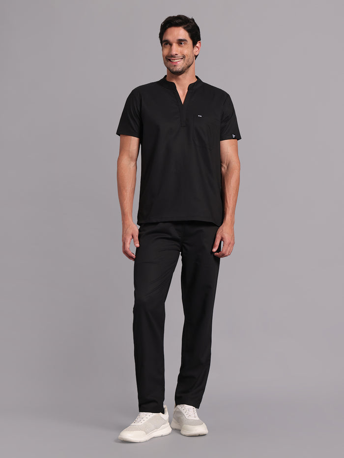 Move Lite Men Black (Mandarin Neck) Scrub Set