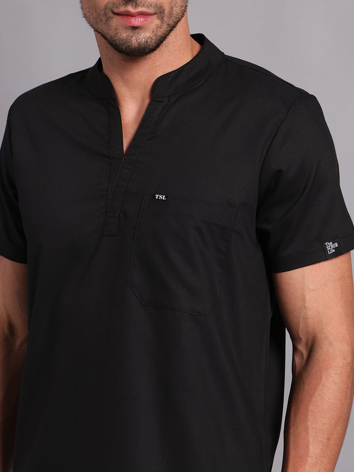 Move Lite Men Black (Mandarin Neck) Scrub Set