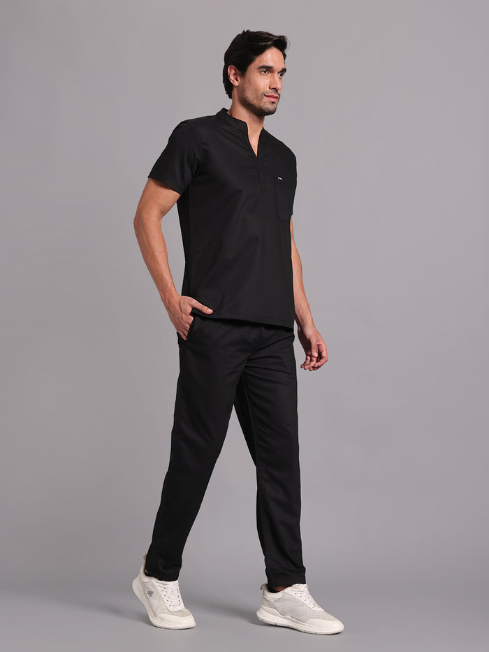Move Lite Men Black (Mandarin Neck) Scrub Set