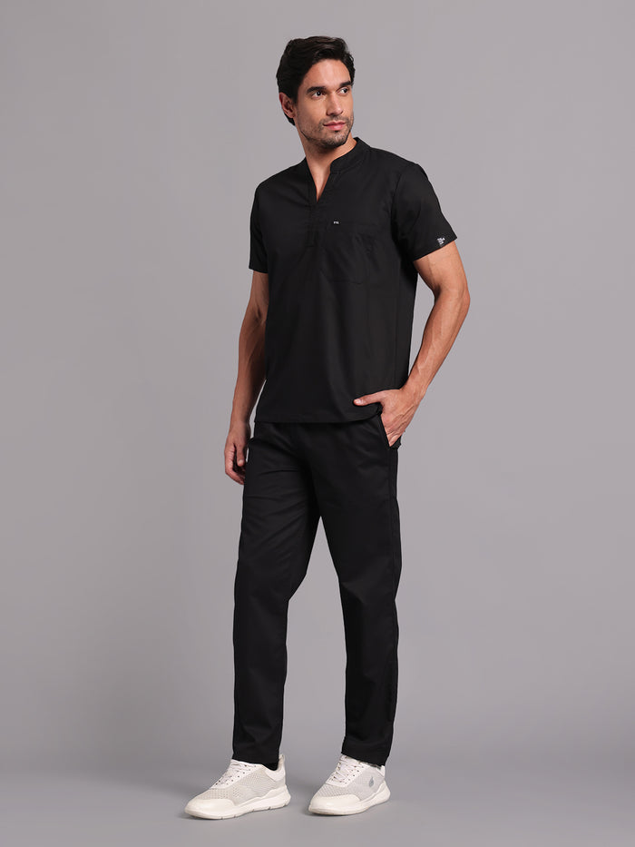 Move Lite Men Black (Mandarin Neck) Scrub Set