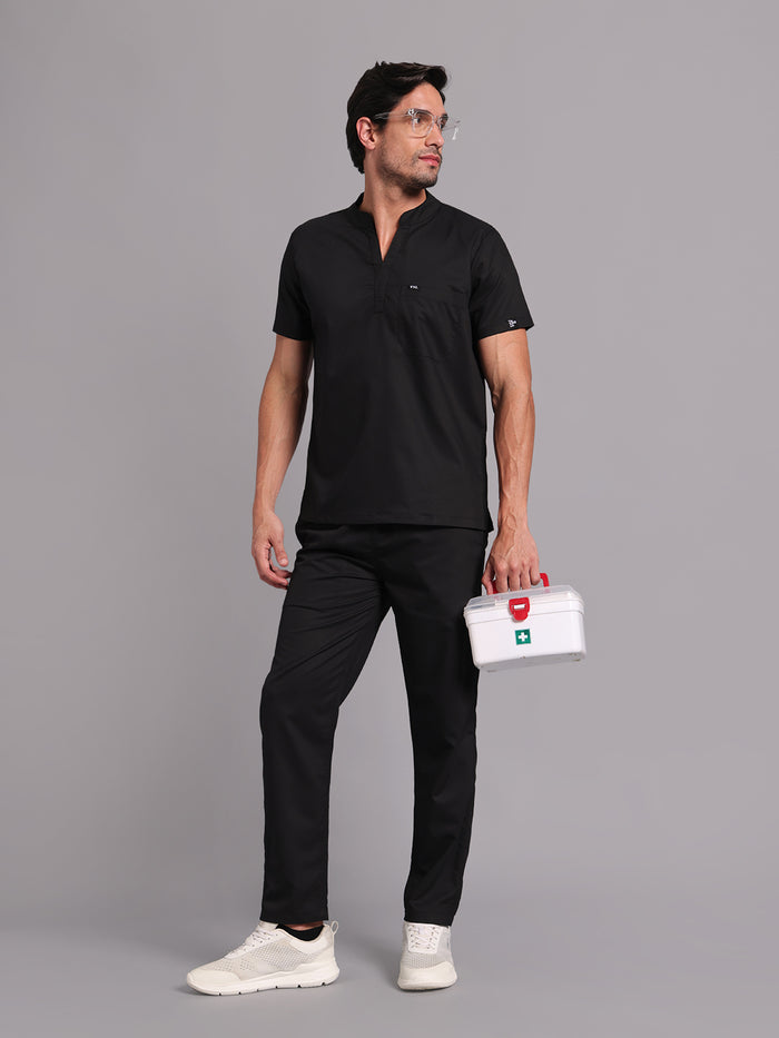 Move Lite Men Black (Mandarin Neck) Scrub Set