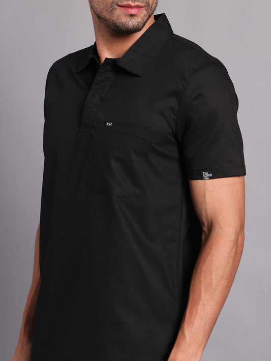 Move Lite Men Black (Polo Neck) Scrub Set