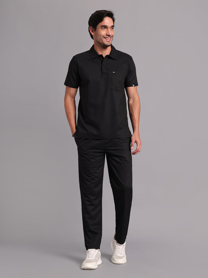Move Lite Men Black (Polo Neck) Scrub Set