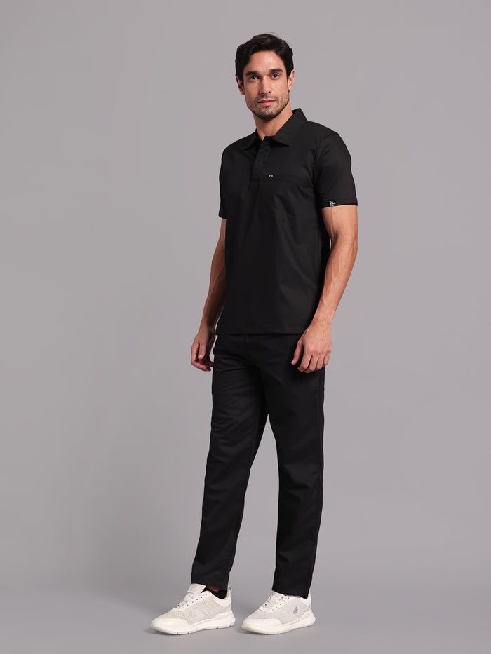 Move Lite Men Black (Polo Neck) Scrub Set