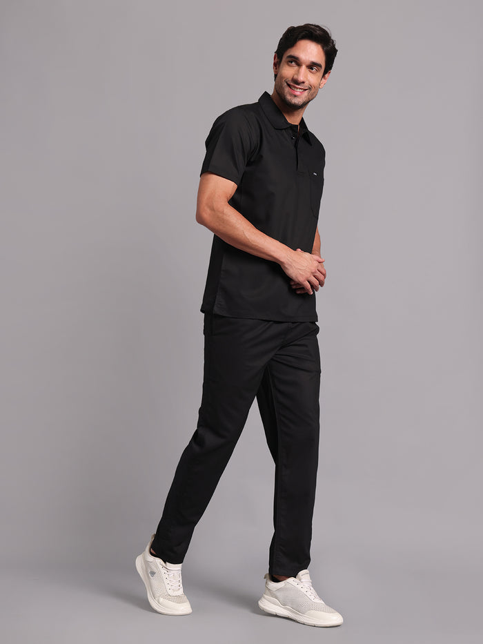 Move Lite Men Black (Polo Neck) Scrub Set