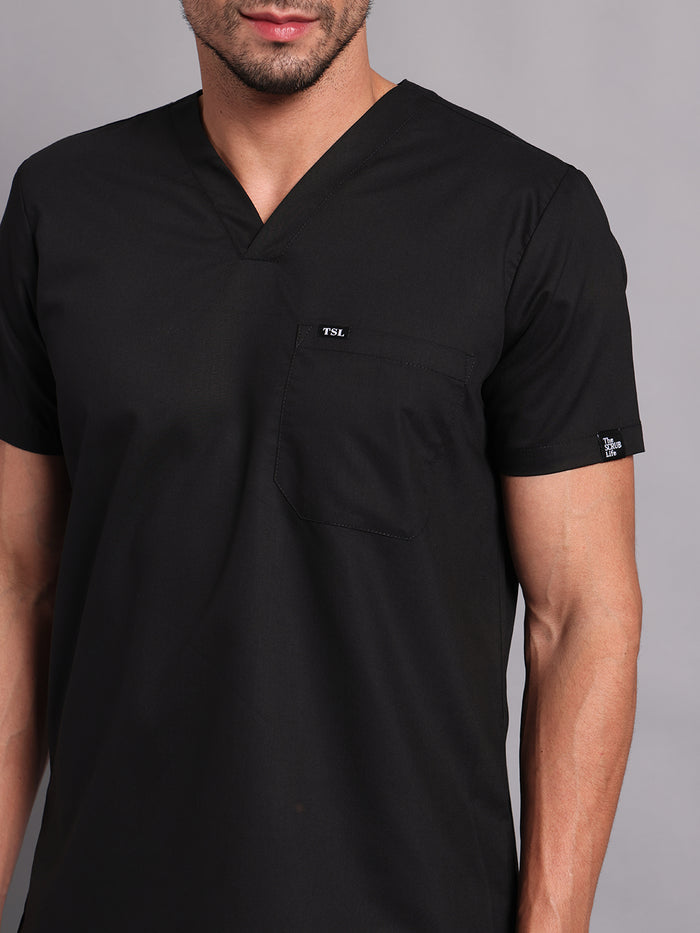 Move Lite Men Black (V Neck) Scrub Set