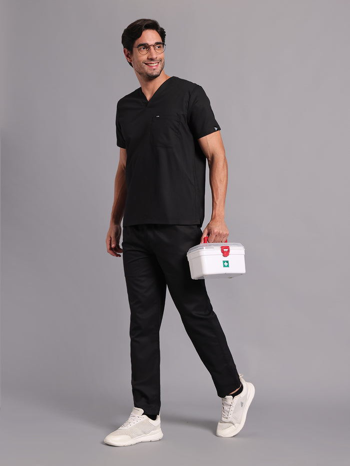 Move Lite Men Black (V Neck) Scrub Set