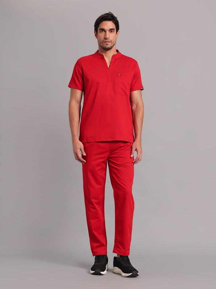 Move Lite Men Ember Red (Mandarin Neck) Scrub Set
