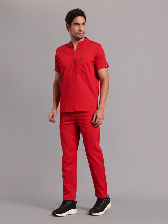 Move Lite Men Ember Red (Mandarin Neck) Scrub Set
