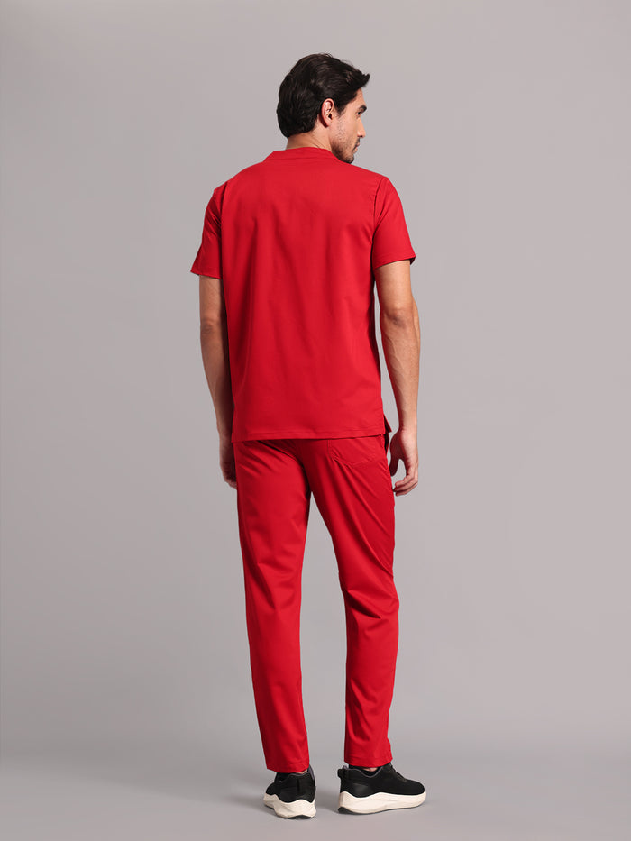 Move Lite Men Ember Red (Mandarin Neck) Scrub Set