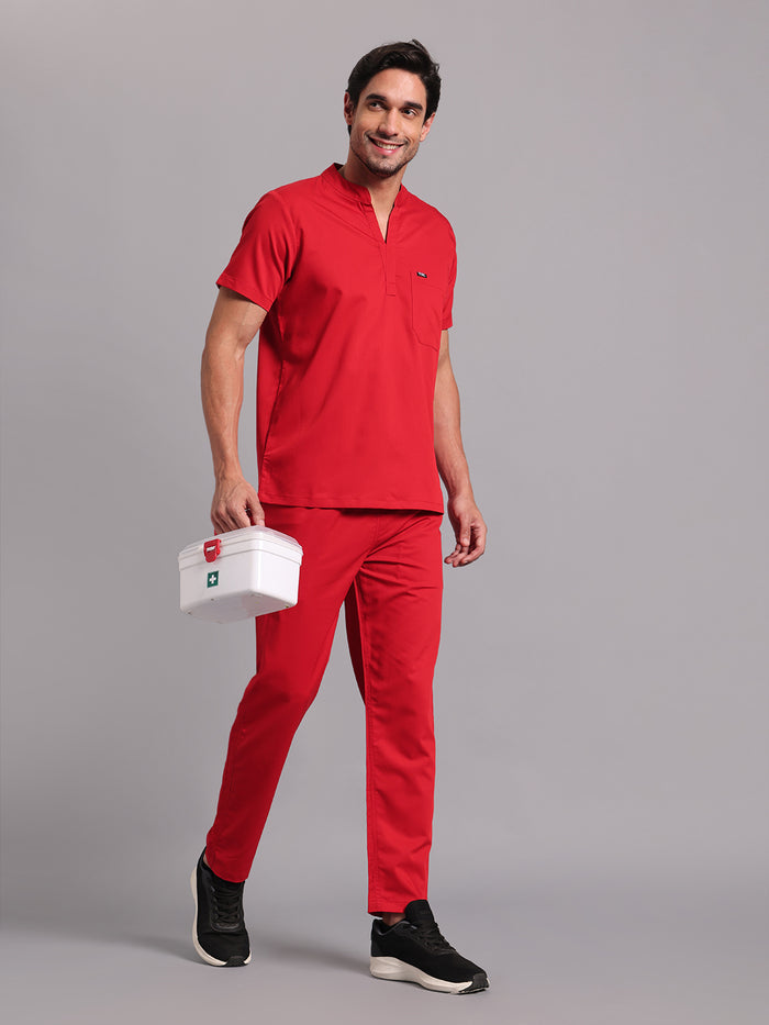 Move Lite Men Ember Red (Mandarin Neck) Scrub Set
