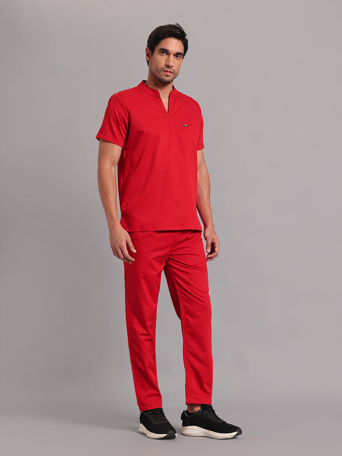 Move Lite Men Ember Red (Mandarin Neck) Scrub Set