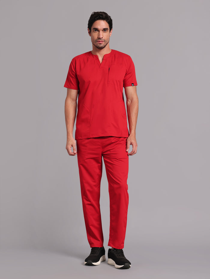 Move Lite Men Ember Red (Neo Notch Neck) Scrub Set