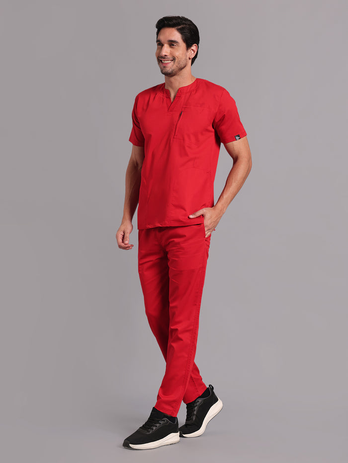 Move Lite Men Ember Red (Neo Notch Neck) Scrub Set
