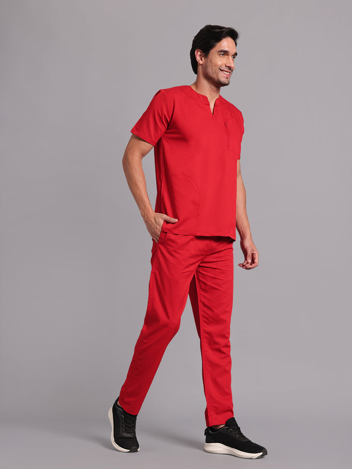 Move Lite Men Ember Red (Neo Notch Neck) Scrub Set