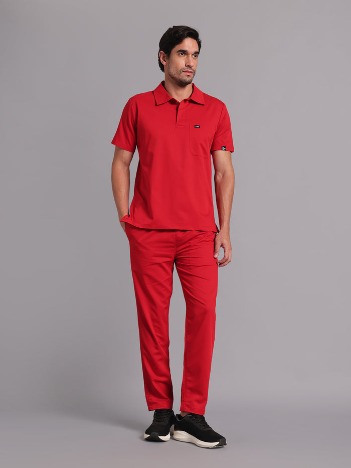 Move Lite Men Ember Red (Polo Neck) Scrub Set