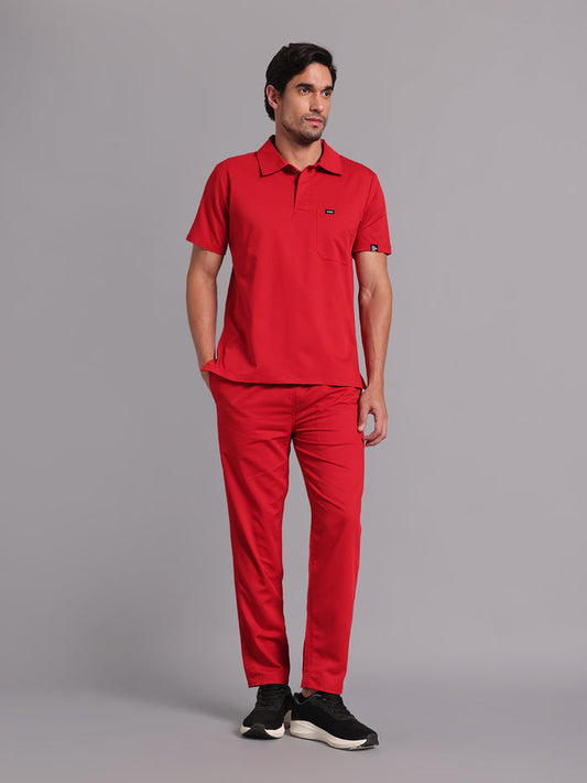 Move Lite Men Ember Red (Polo Neck) Scrub Set