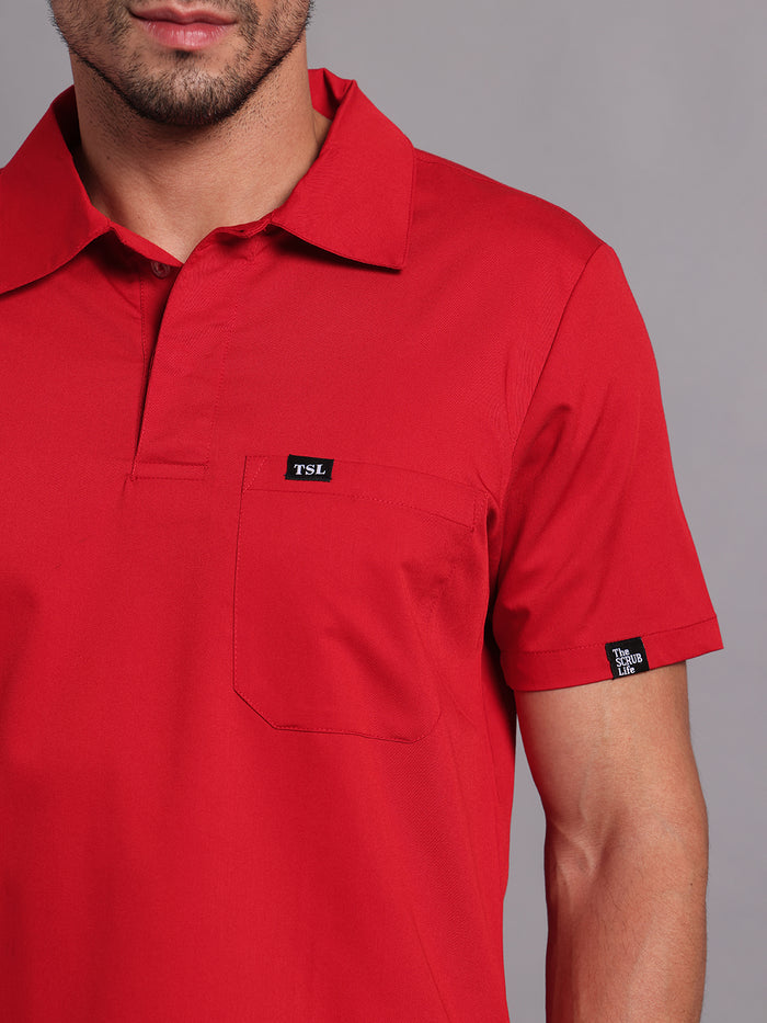 Move Lite Men Ember Red (Polo Neck) Scrub Set