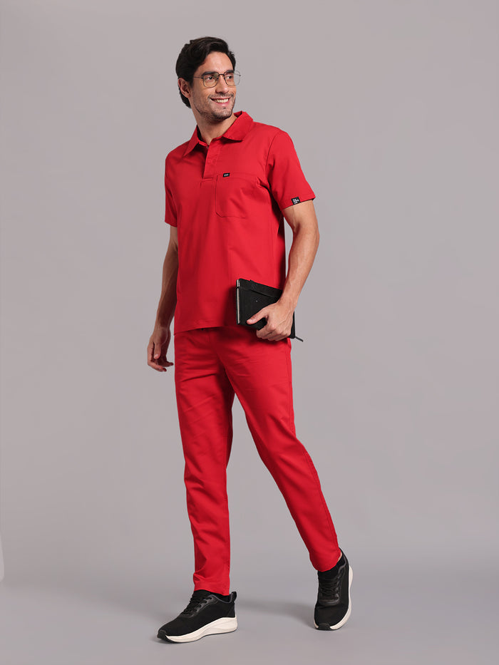 Move Lite Men Ember Red (Polo Neck) Scrub Set