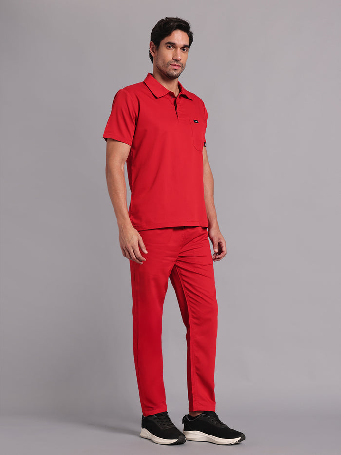 Move Lite Men Ember Red (Polo Neck) Scrub Set