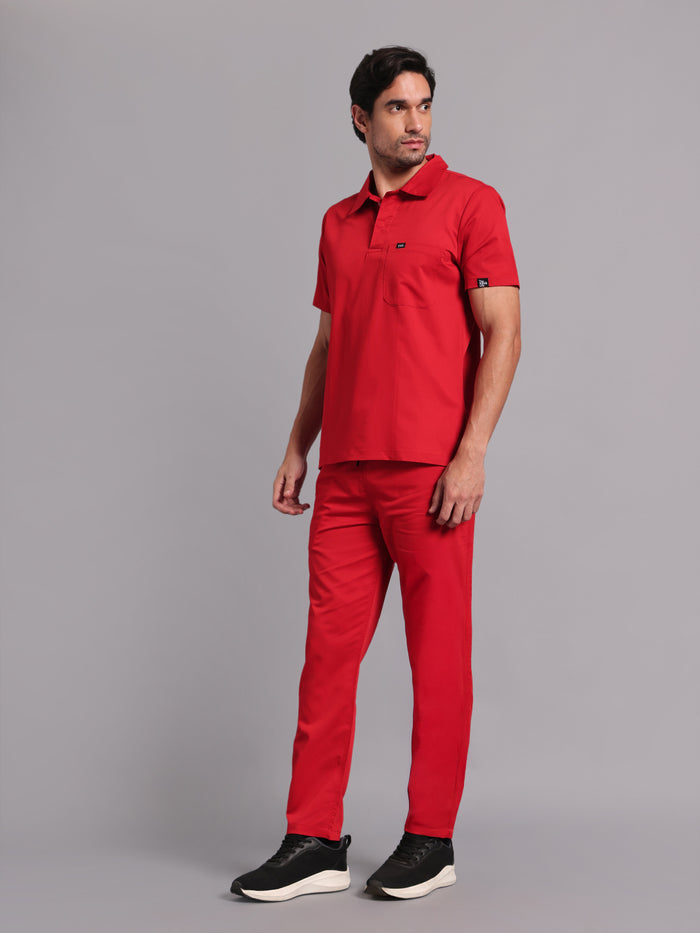 Move Lite Men Ember Red (Polo Neck) Scrub Set