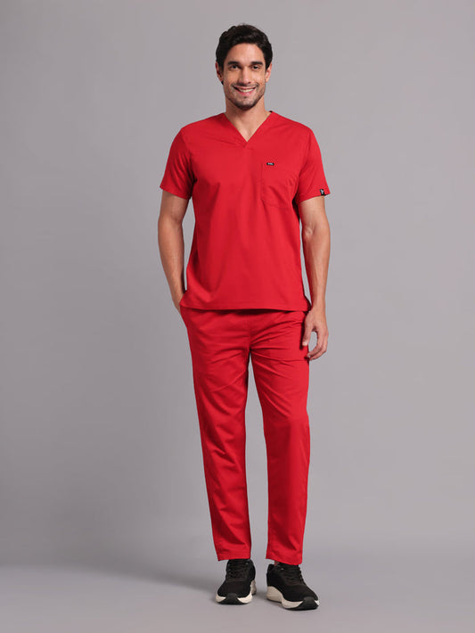Move Lite Men Ember Red (V Neck) Scrub Set