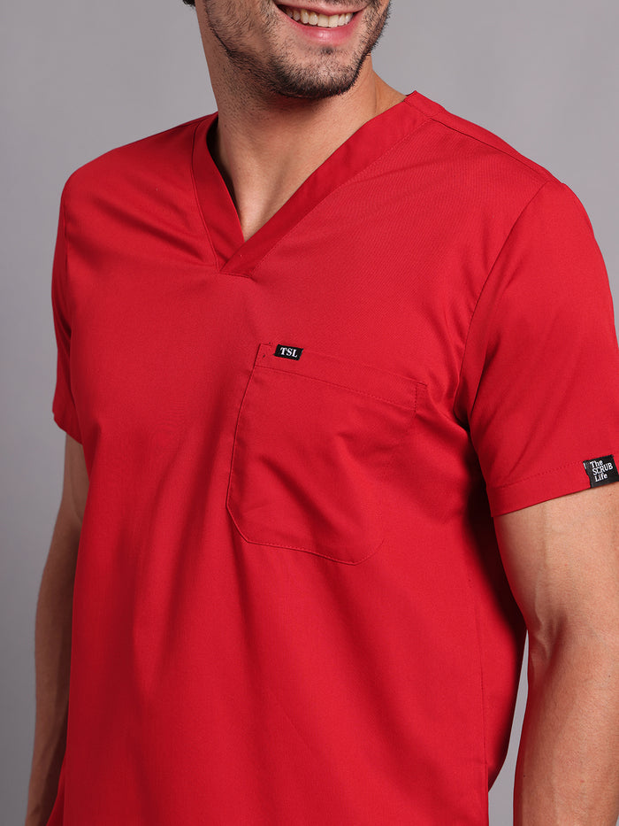 Move Lite Men Ember Red (V Neck) Scrub Set