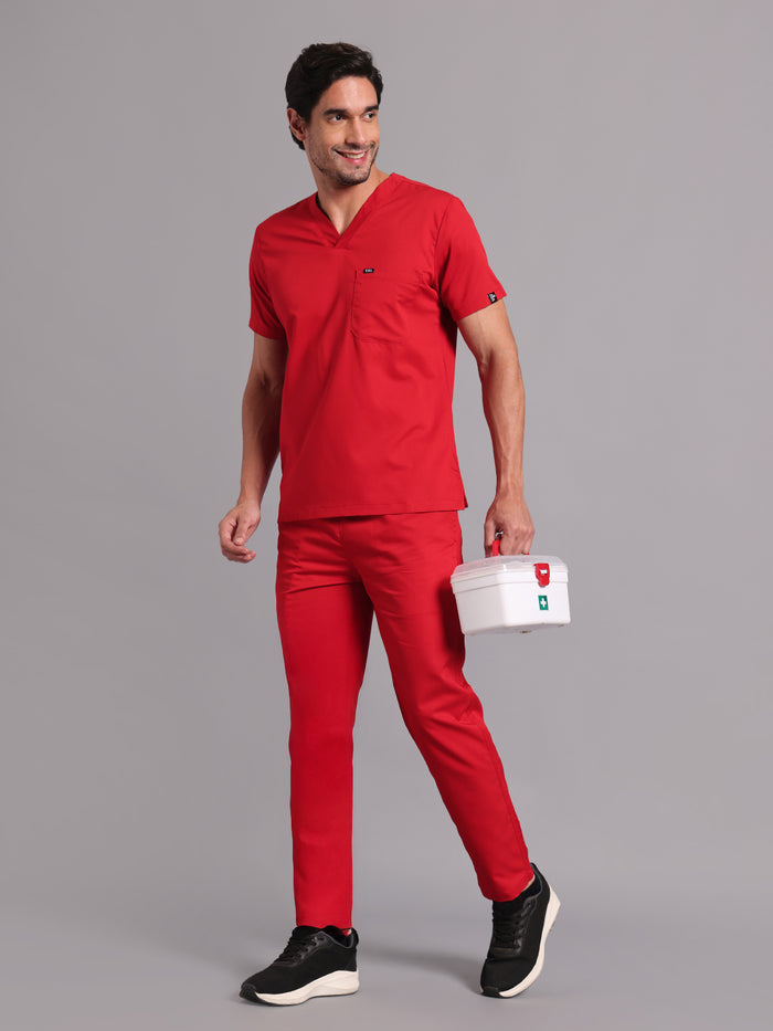 Move Lite Men Ember Red (V Neck) Scrub Set