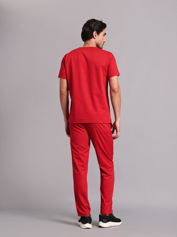 Move Lite Men Ember Red (V Neck) Scrub Set