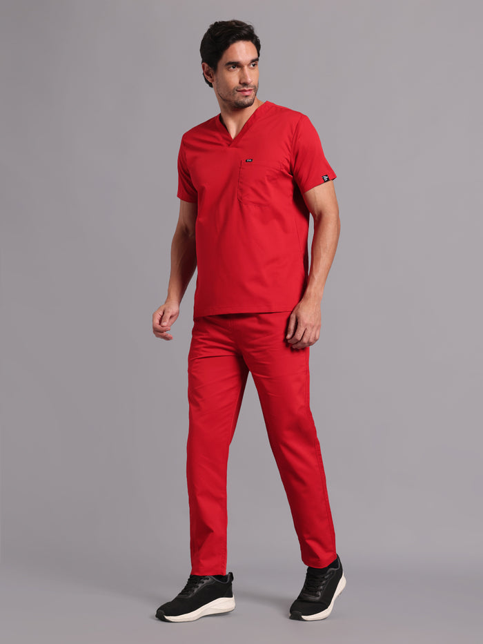 Move Lite Men Ember Red (V Neck) Scrub Set