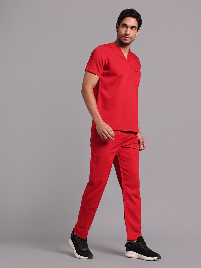 Move Lite Men Ember Red (V Neck) Scrub Set