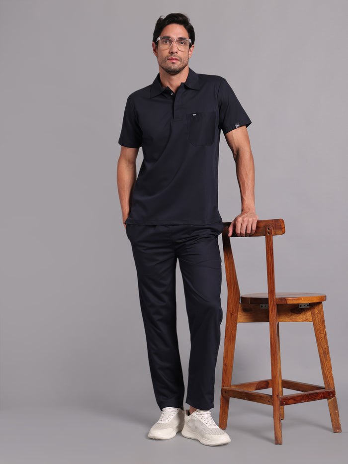 Move Lite Men Ink Blue (Polo Neck) Scrub Set