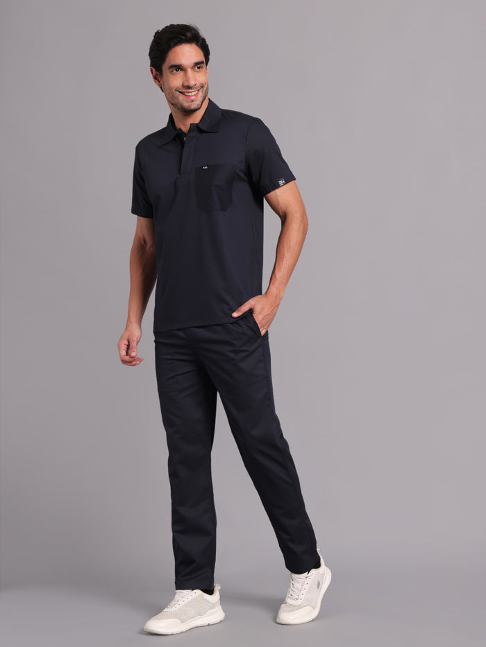 Move Lite Men Ink Blue (Polo Neck) Scrub Set