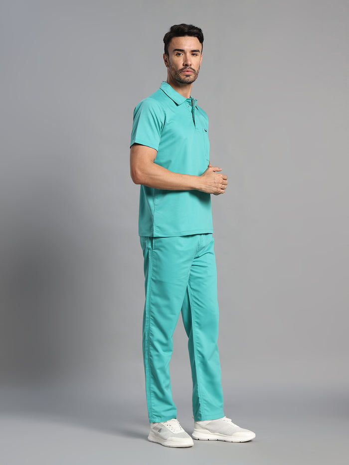 Move Lite Men Mint Green (Polo Neck) Scrub Set