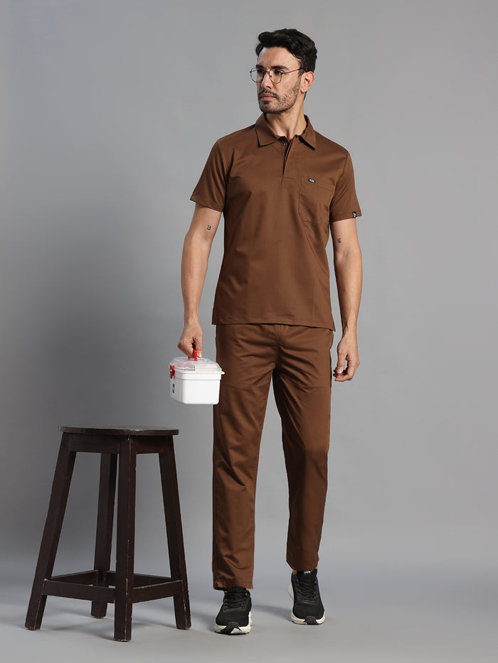 Move Lite Men Mocha (Polo Neck) Scrub Set