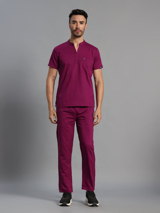Move Lite Men Plum (Mandarin Neck) Scrub Set