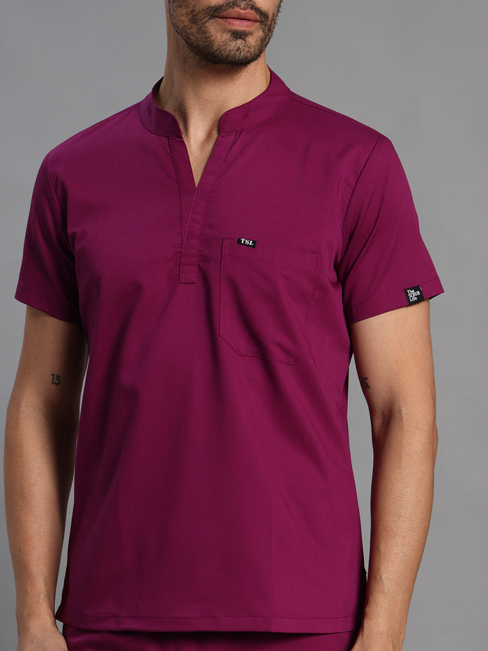 Move Lite Men Plum (Mandarin Neck) Scrub Set
