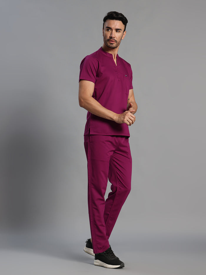 Move Lite Men Plum (Mandarin Neck) Scrub Set