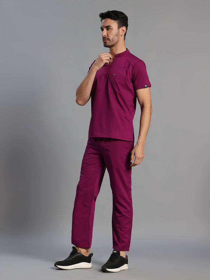 Move Lite Men Plum (Mandarin Neck) Scrub Set