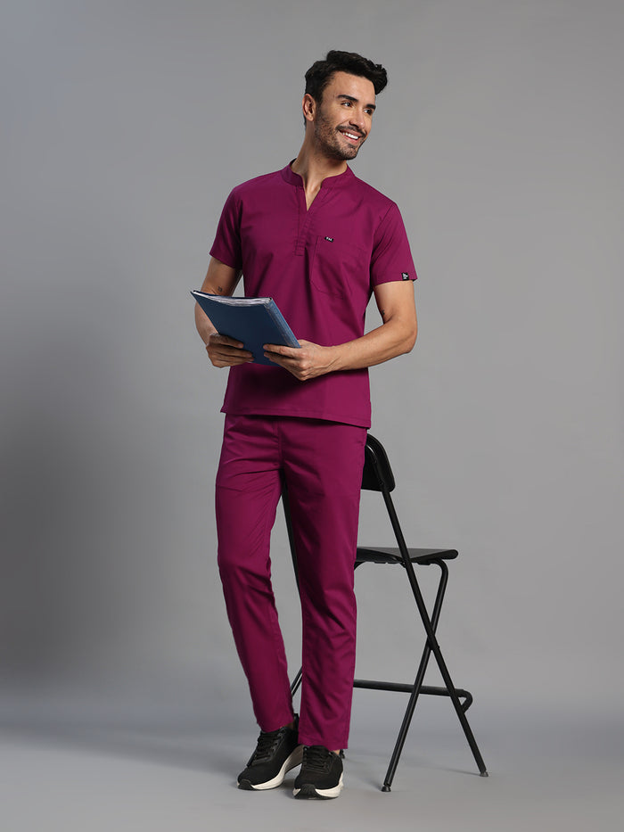 Move Lite Men Plum (Mandarin Neck) Scrub Set
