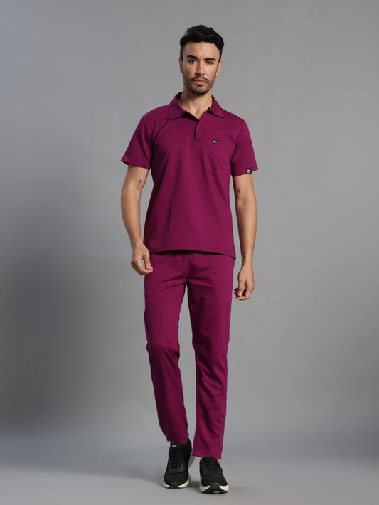 Move Lite Men Plum (Polo Neck) Scrub Set