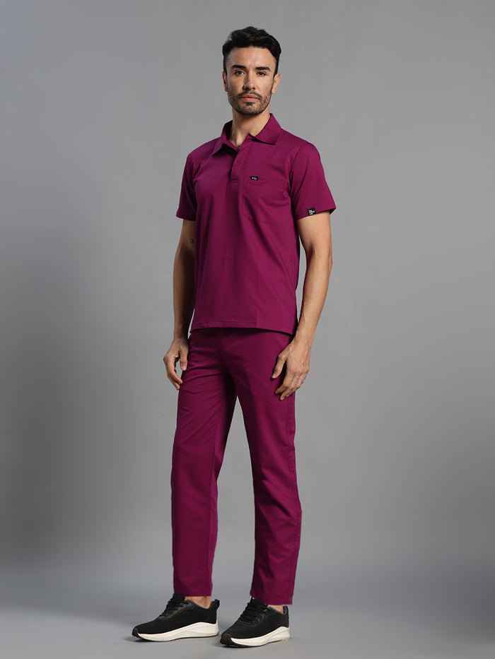 Move Lite Men Plum (Polo Neck) Scrub Set
